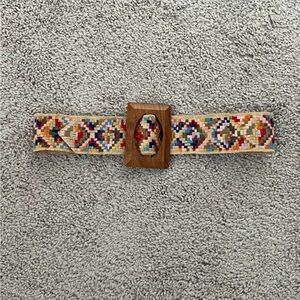 GUC Anthropologie Nest Colorful Woven Belt with Wooden Buckle